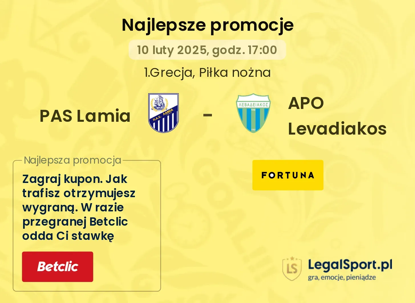 PAS Lamia - APO Levadiakos promocje bonusy na mecz