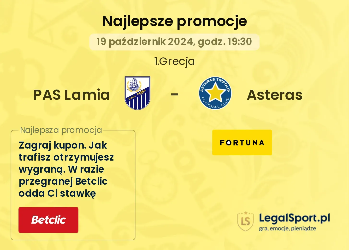 PAS Lamia - Asteras promocje bonusy na mecz