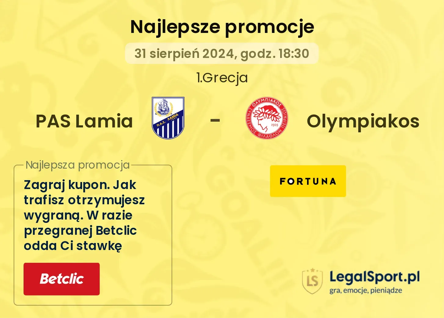 PAS Lamia - Olympiakos promocje bonusy na mecz