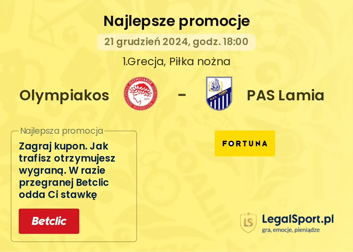 Olympiakos - PAS Lamia promocje bukmacherskie