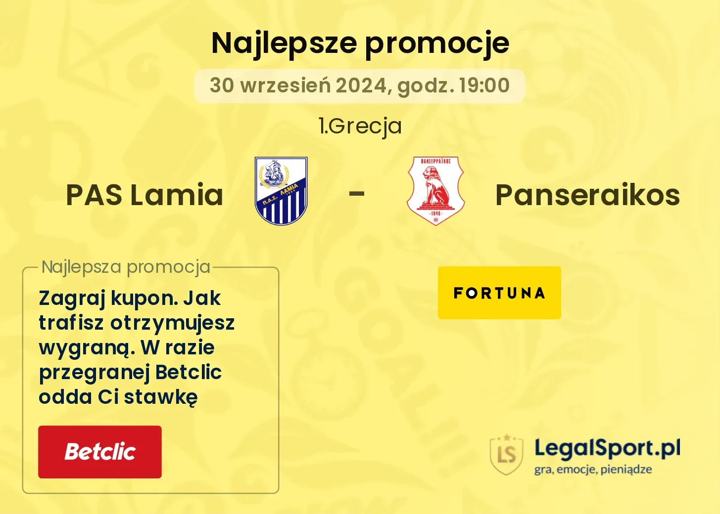 PAS Lamia - Panseraikos promocje bonusy na mecz