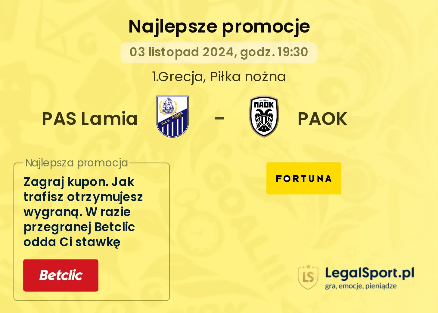 PAS Lamia - PAOK promocje bonusy na mecz