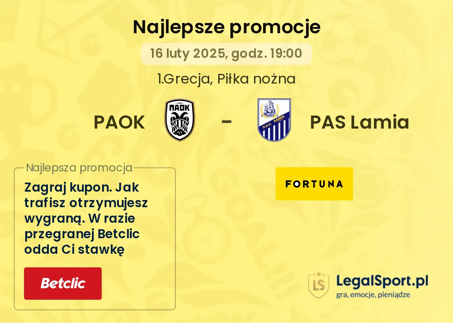 PAS Lamia - PAOK promocje bukmacherskie 03.11, 19:30