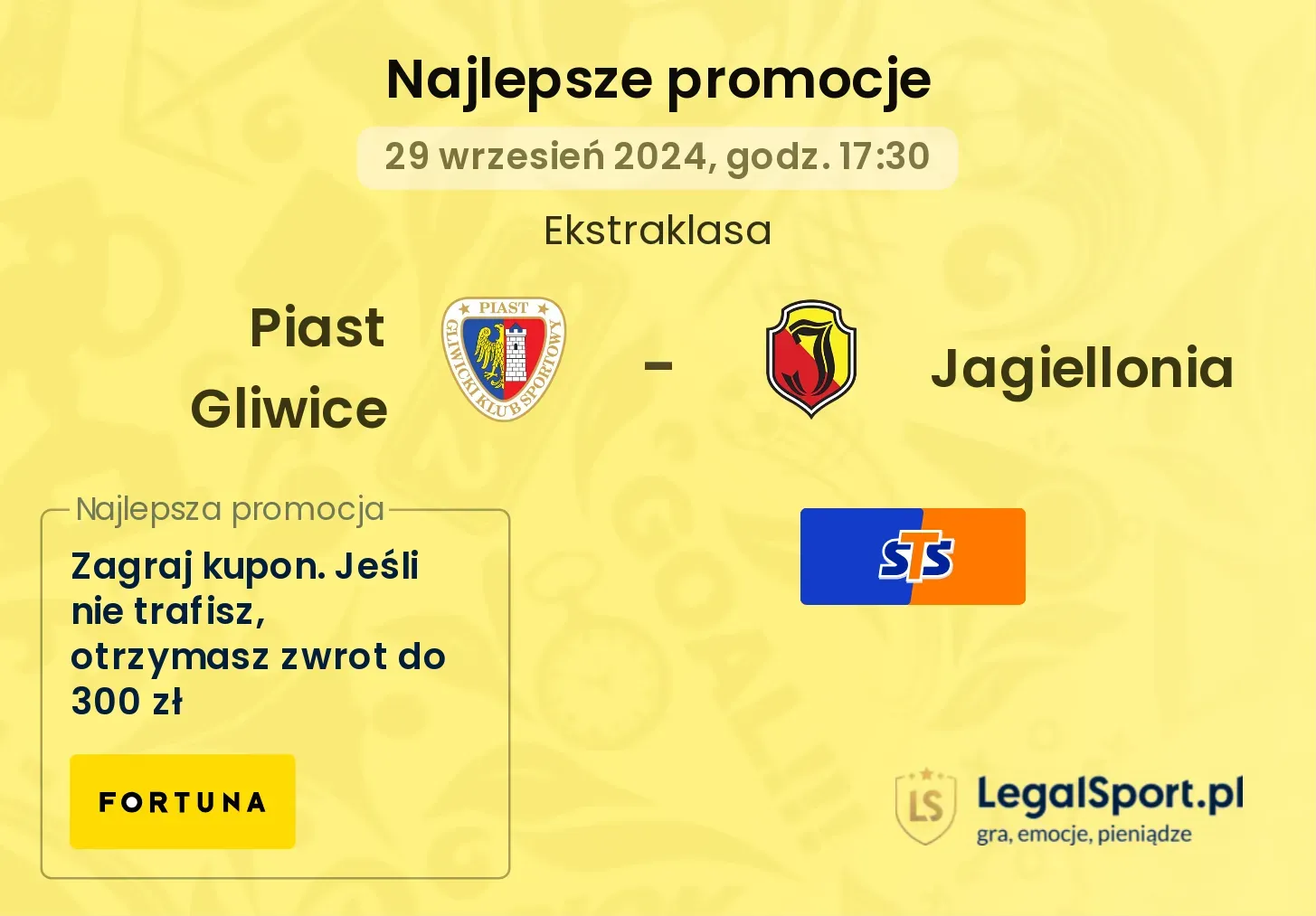 Piast Gliwice - Jagiellonia promocje bukmacherskie 29.09, 17:30