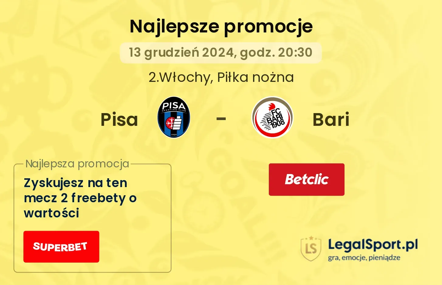 Pisa - Bari promocje bonusy na mecz