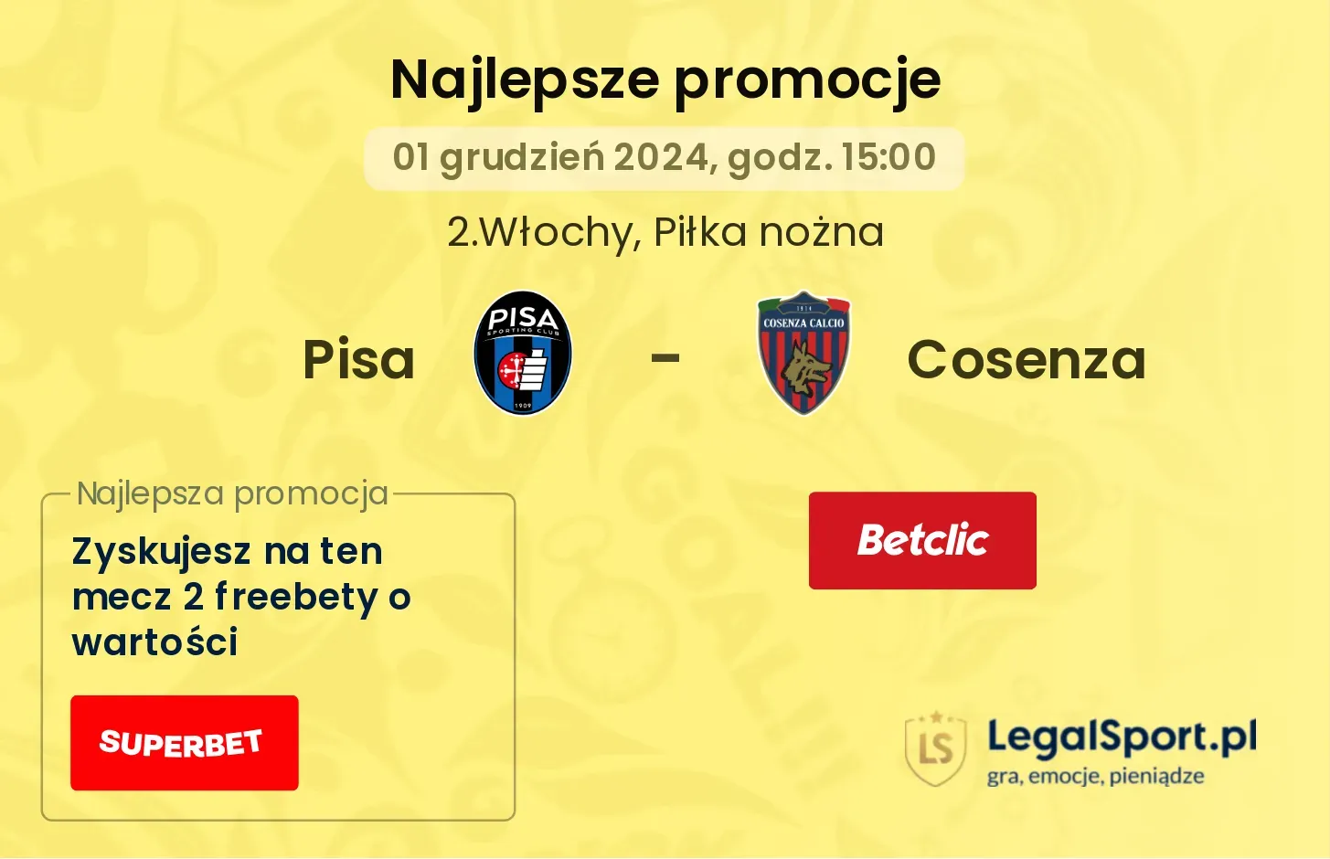 Pisa - Cosenza promocje bonusy na mecz