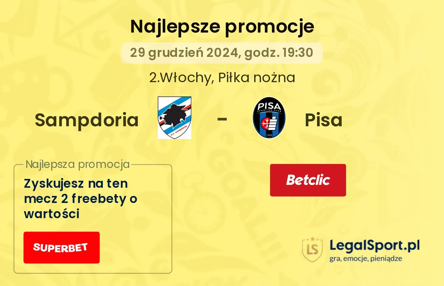 Sampdoria - Pisa promocje bukmacherskie