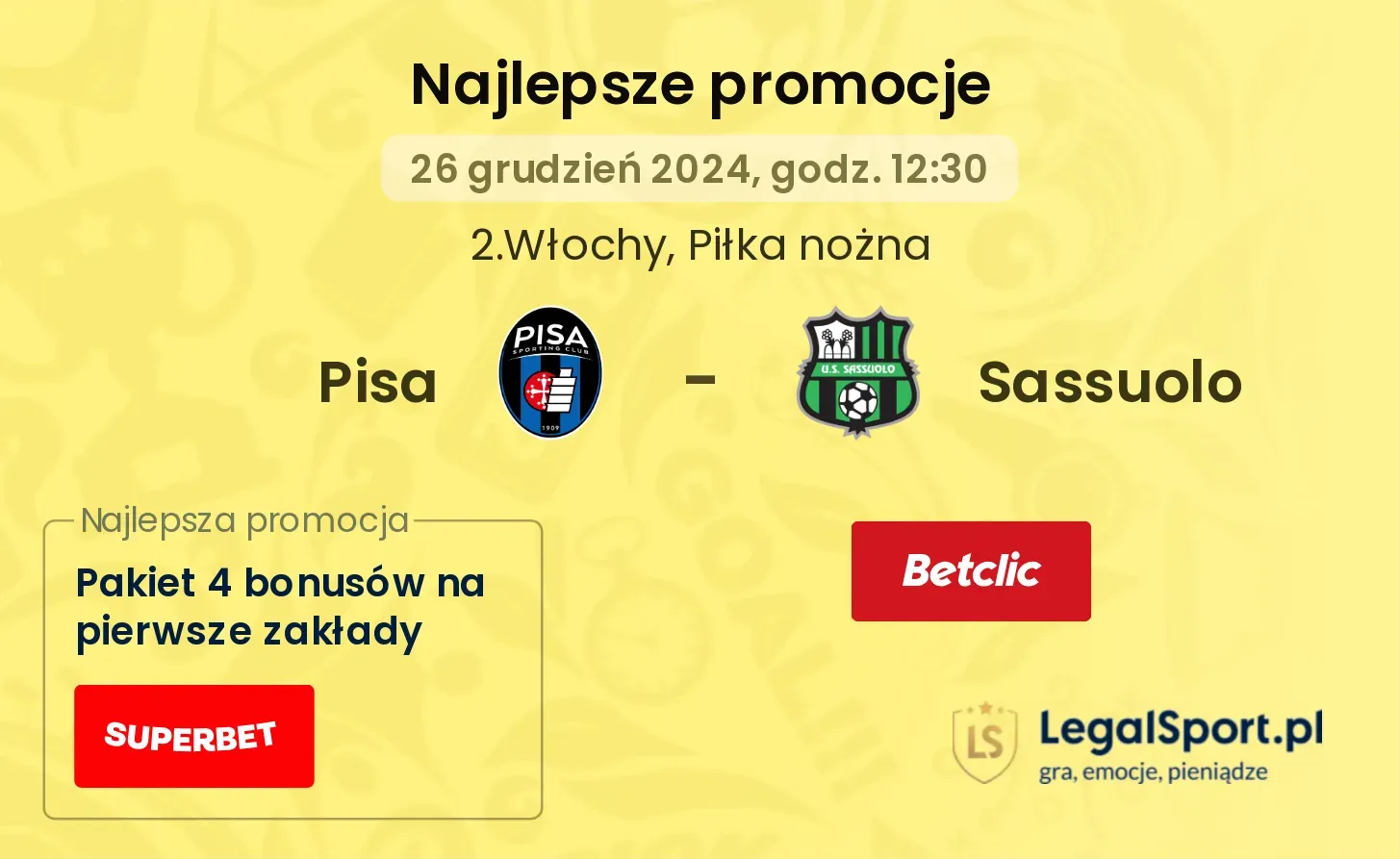 Pisa - Sassuolo promocje bonusy na mecz