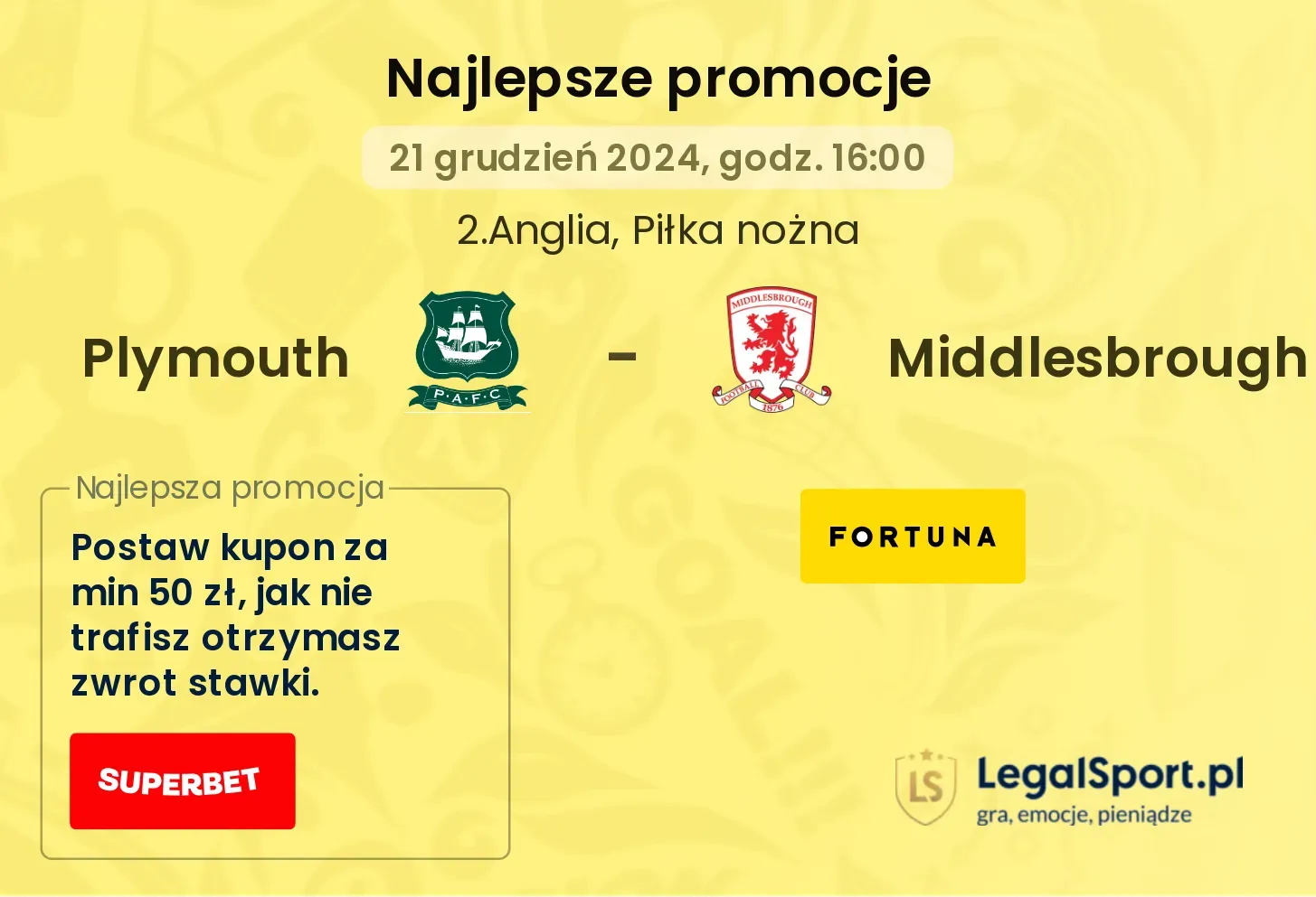 Plymouth - Middlesbrough promocje bonusy na mecz