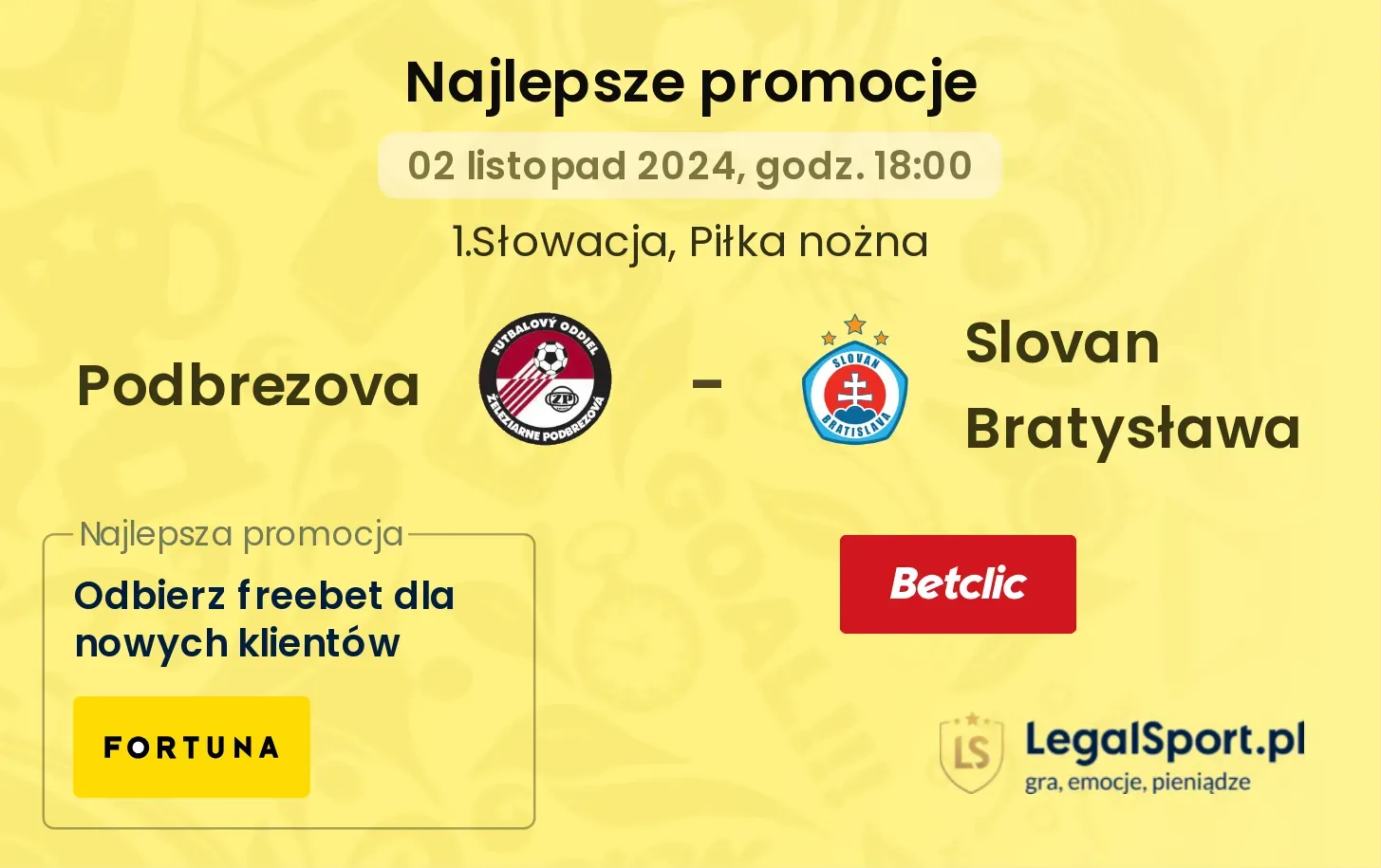 Podbrezova - Slovan Bratysława promocje bonusy na mecz