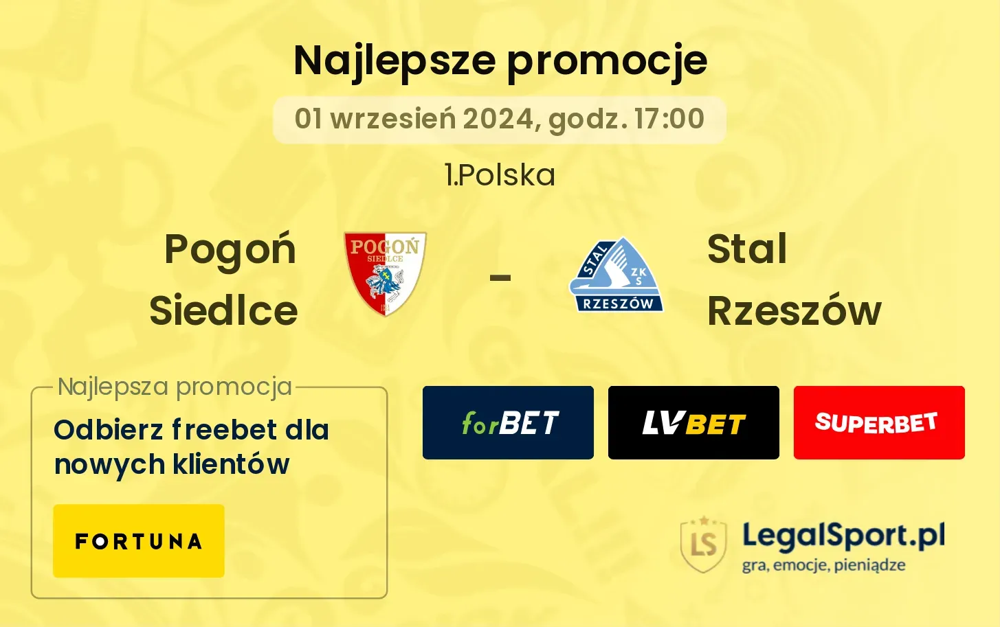 Pogoń Siedlce - Stal Rzeszów promocje bonusy na mecz