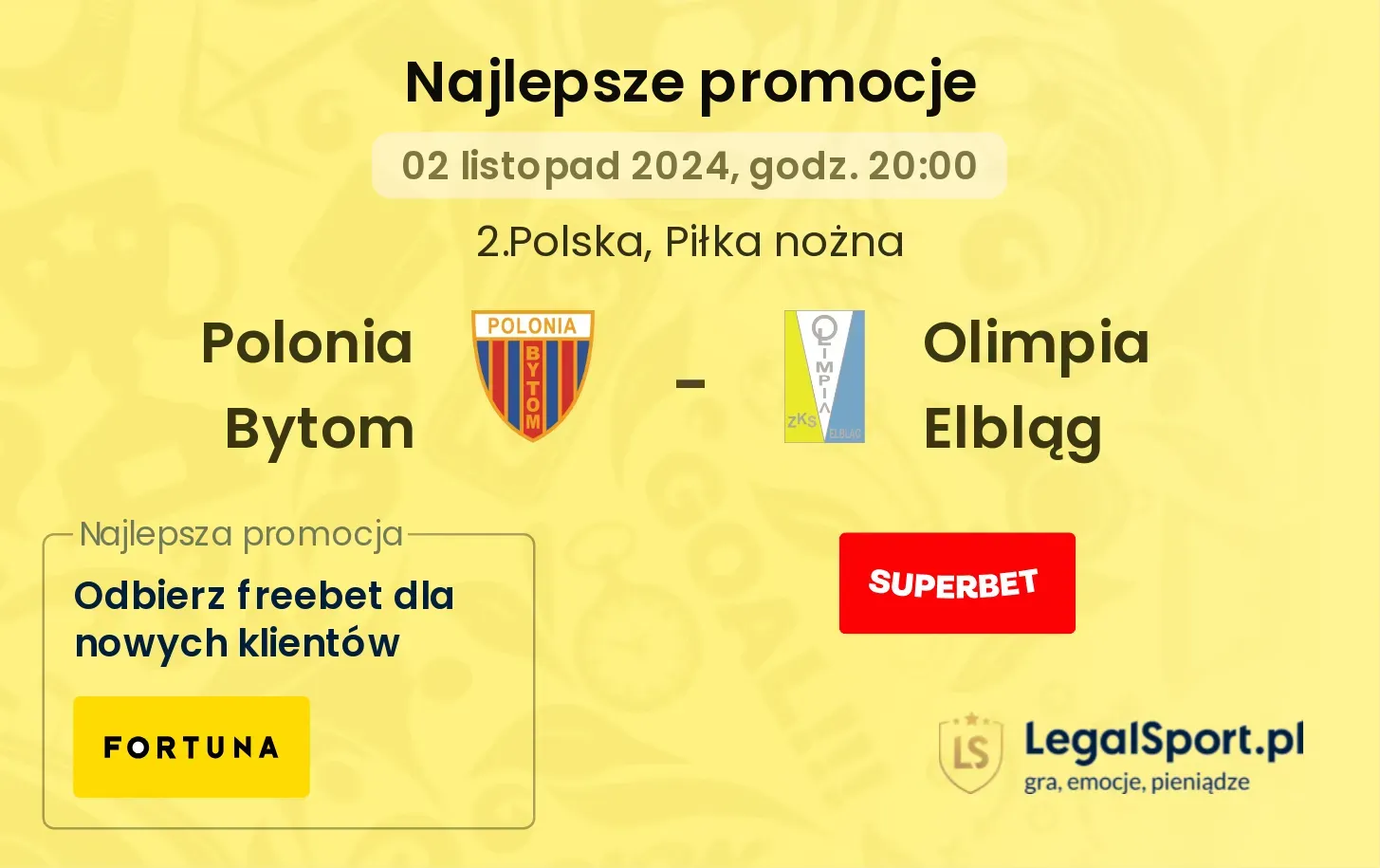 Polonia Bytom - Olimpia Elbląg promocje bonusy na mecz