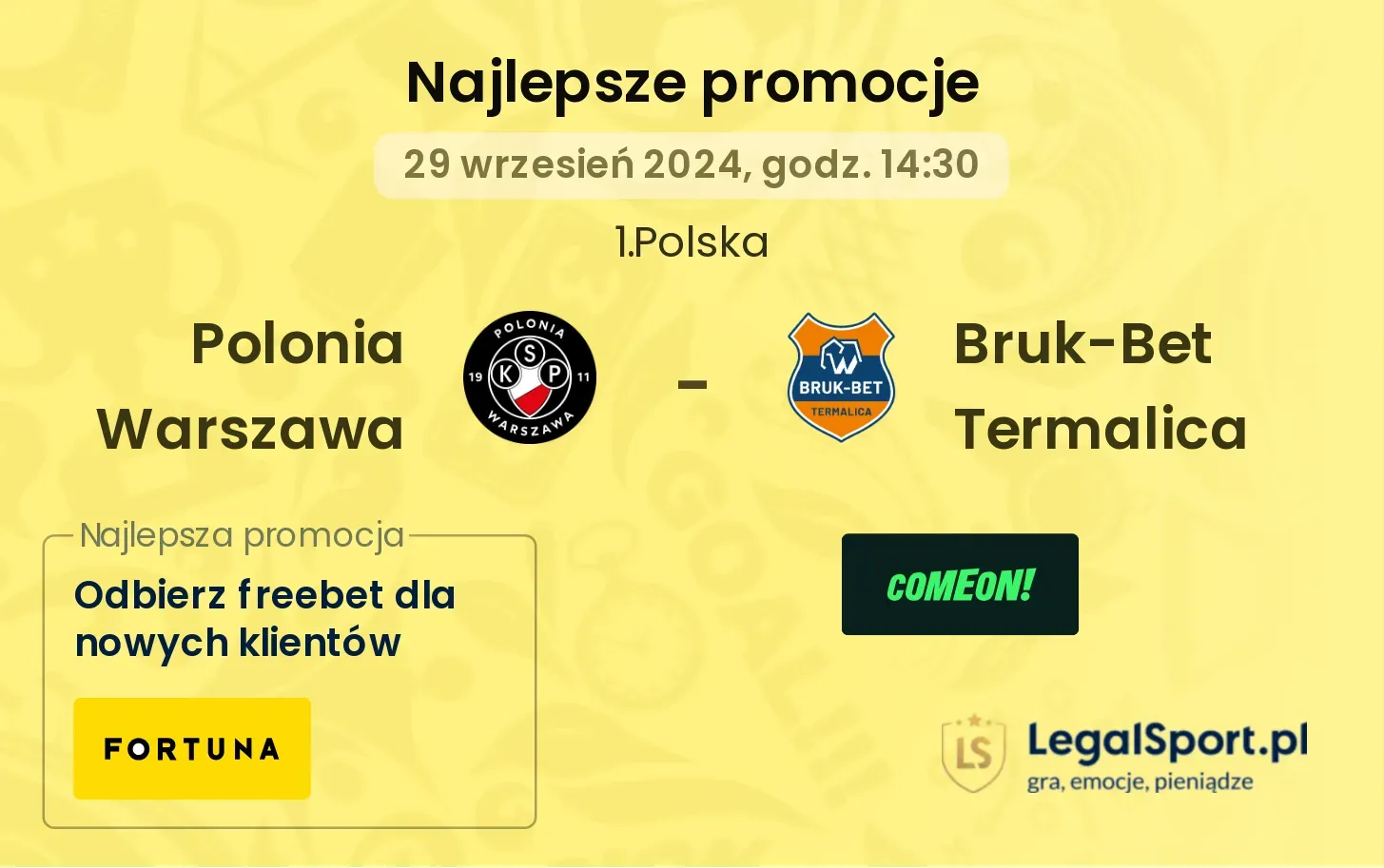 Polonia Warszawa - Bruk-Bet Termalica promocje bonusy na mecz