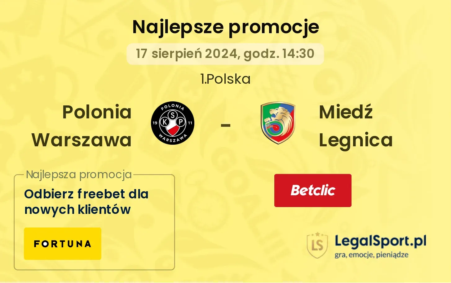 Polonia Warszawa - Miedź Legnica promocje bonusy na mecz