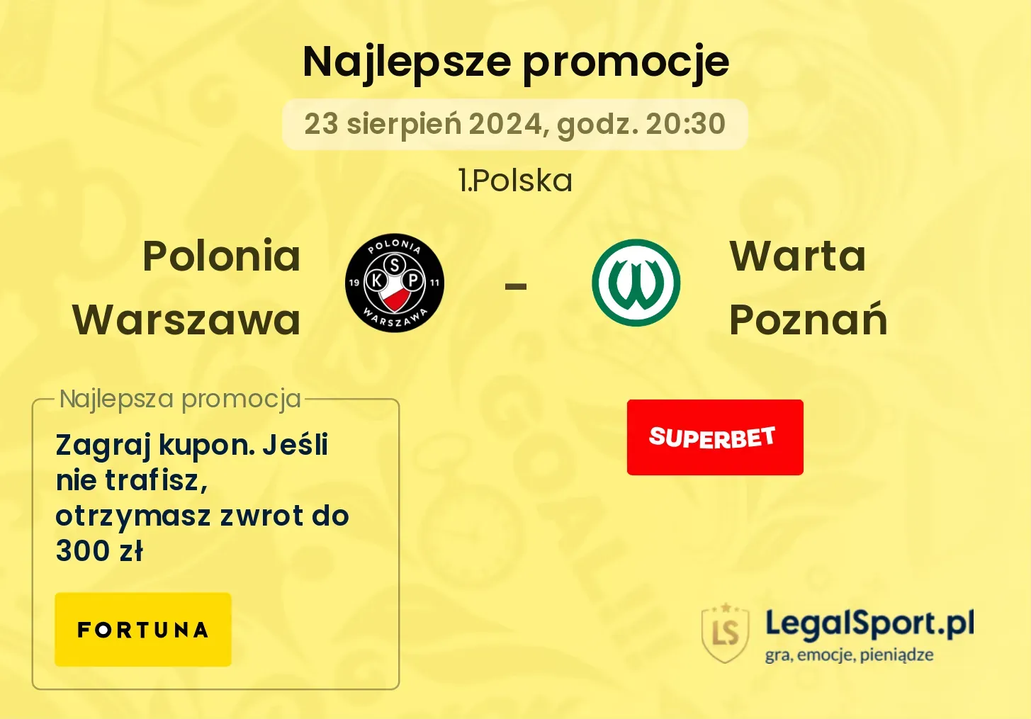 Polonia Warszawa - Warta Poznań promocje bonusy na mecz