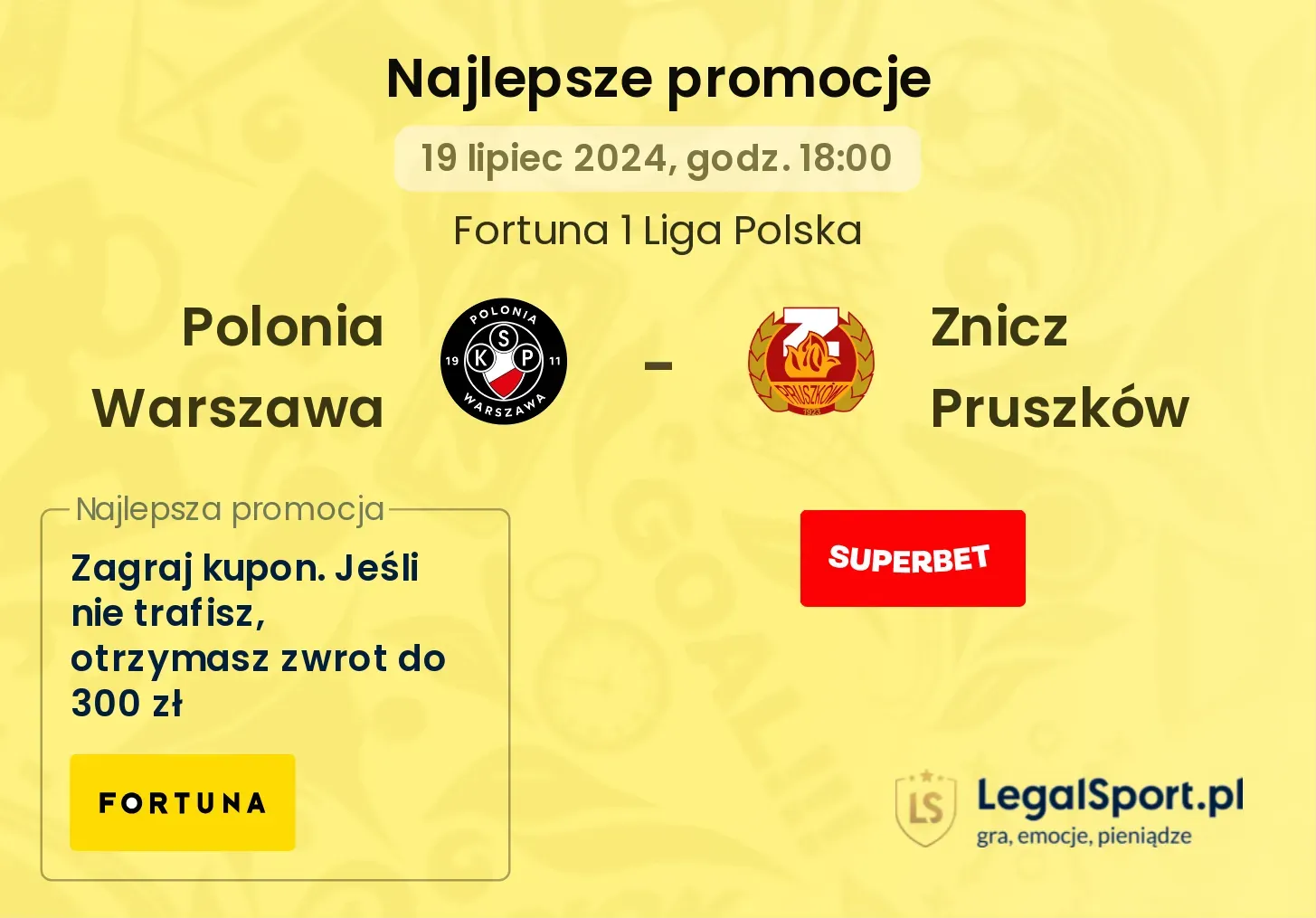 Polonia Warszawa - Znicz Pruszków promocje bonusy na mecz