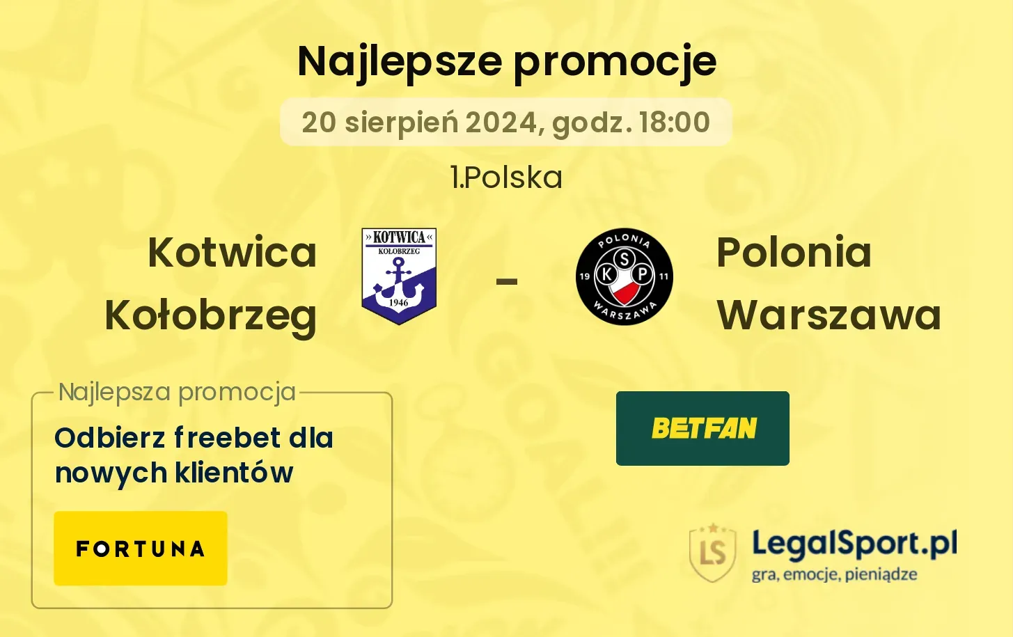 Kotwica Kołobrzeg - Polonia Warszawa promocje bonusy na mecz