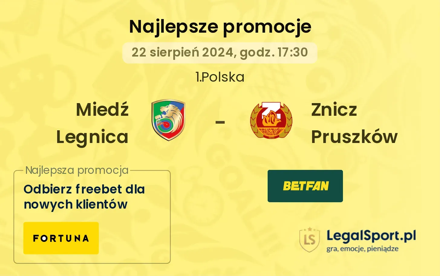 Miedź Legnica - Znicz Pruszków promocje bonusy na mecz