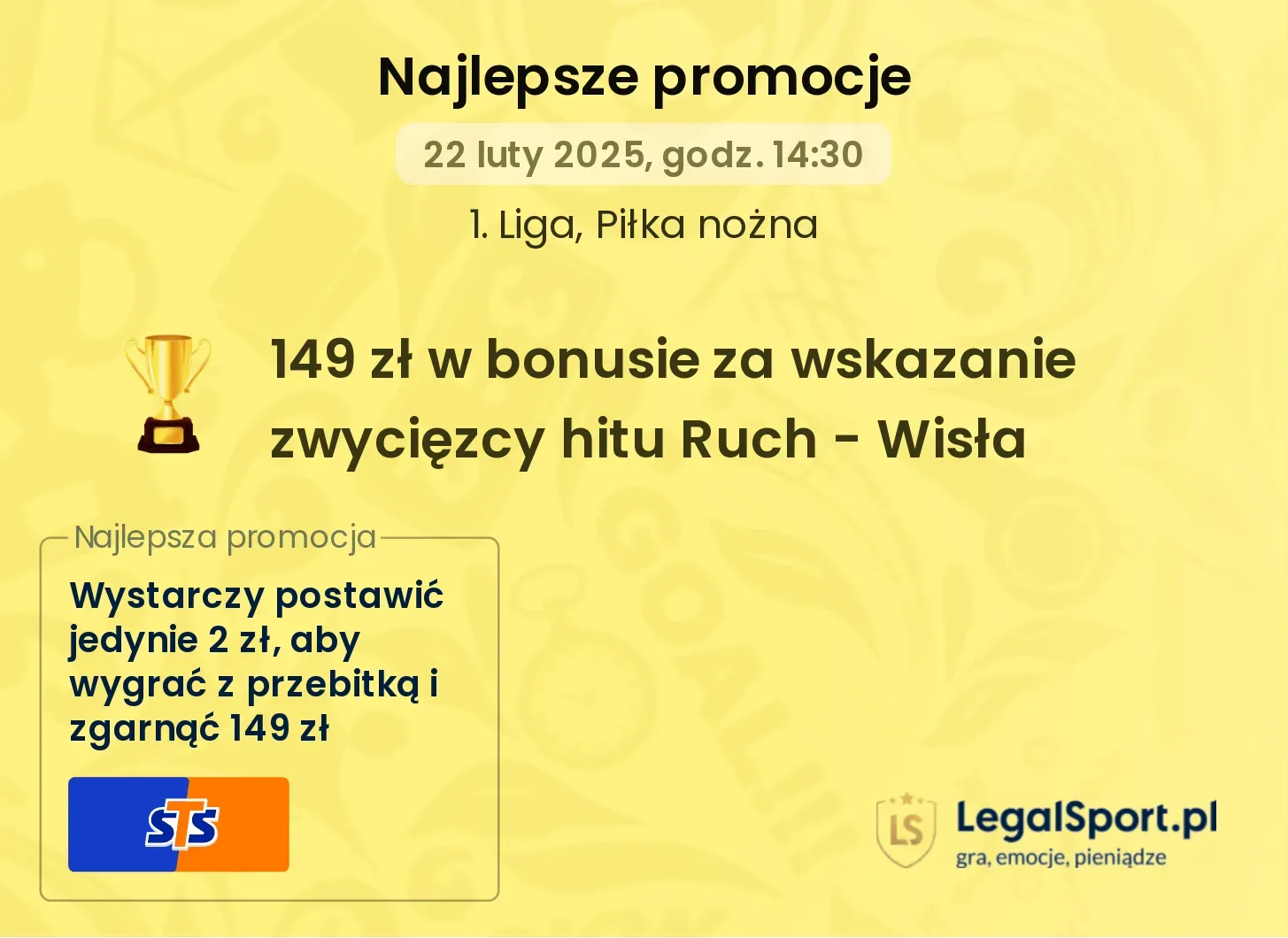 149 zł za wskazanie zwycięzcy hitu Ruch - Wisła promocje bonusy na mecz