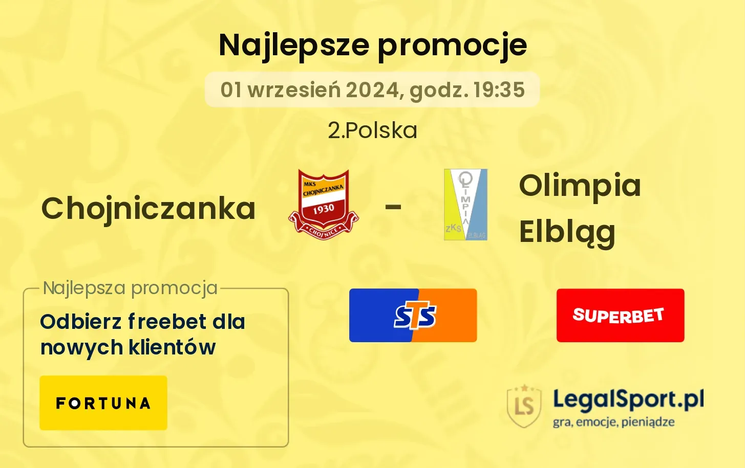 Chojniczanka - Olimpia Elbląg promocje bonusy na mecz