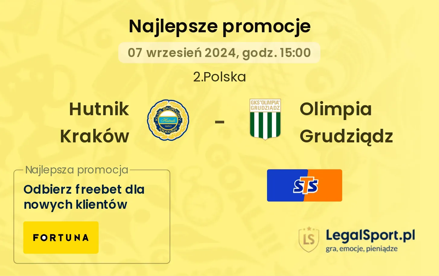 Hutnik Kraków - Olimpia Grudziądz promocje bonusy na mecz