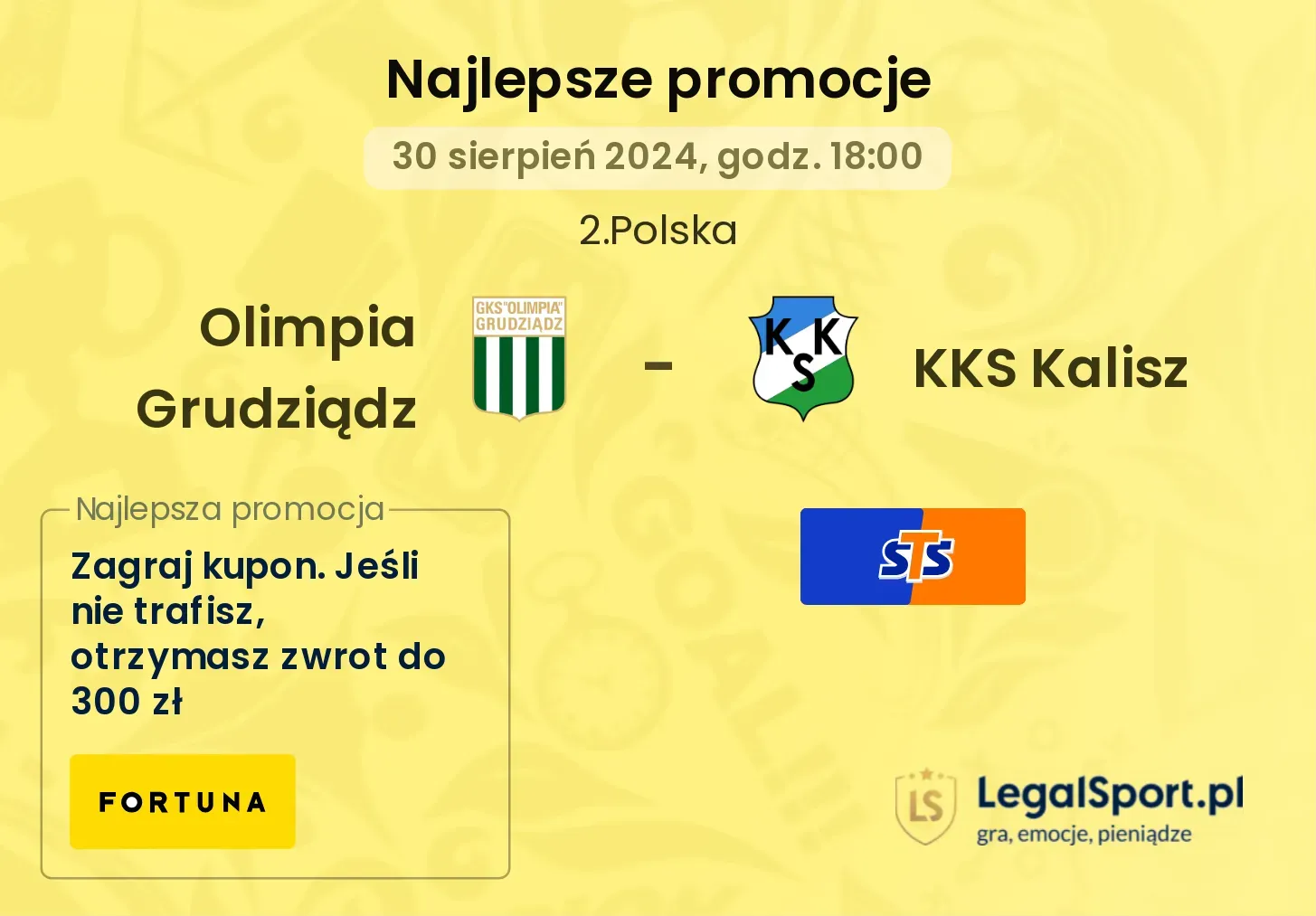 Olimpia Grudziądz - KKS Kalisz promocje bonusy na mecz