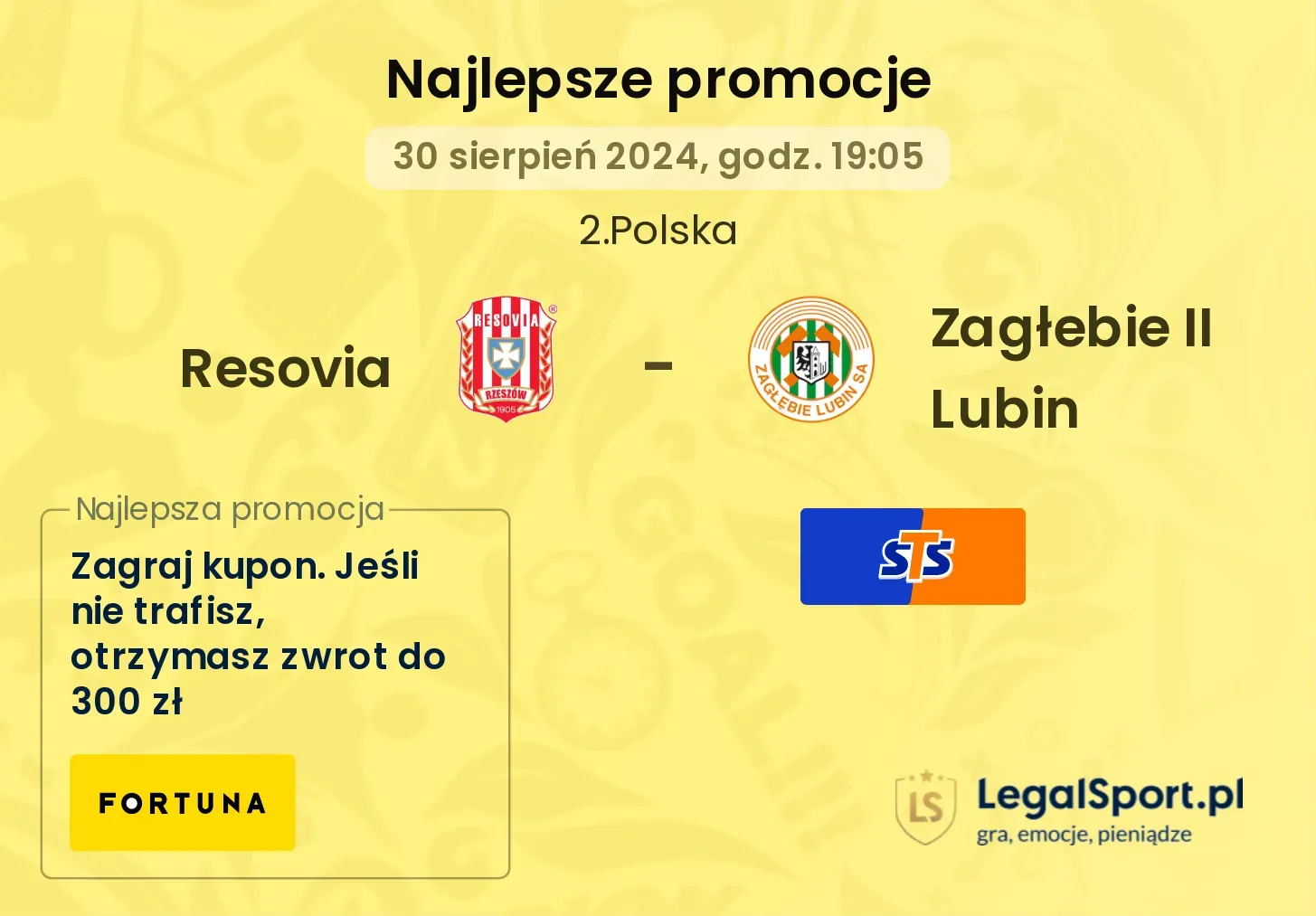 Resovia - Zagłebie II Lubin promocje bonusy na mecz