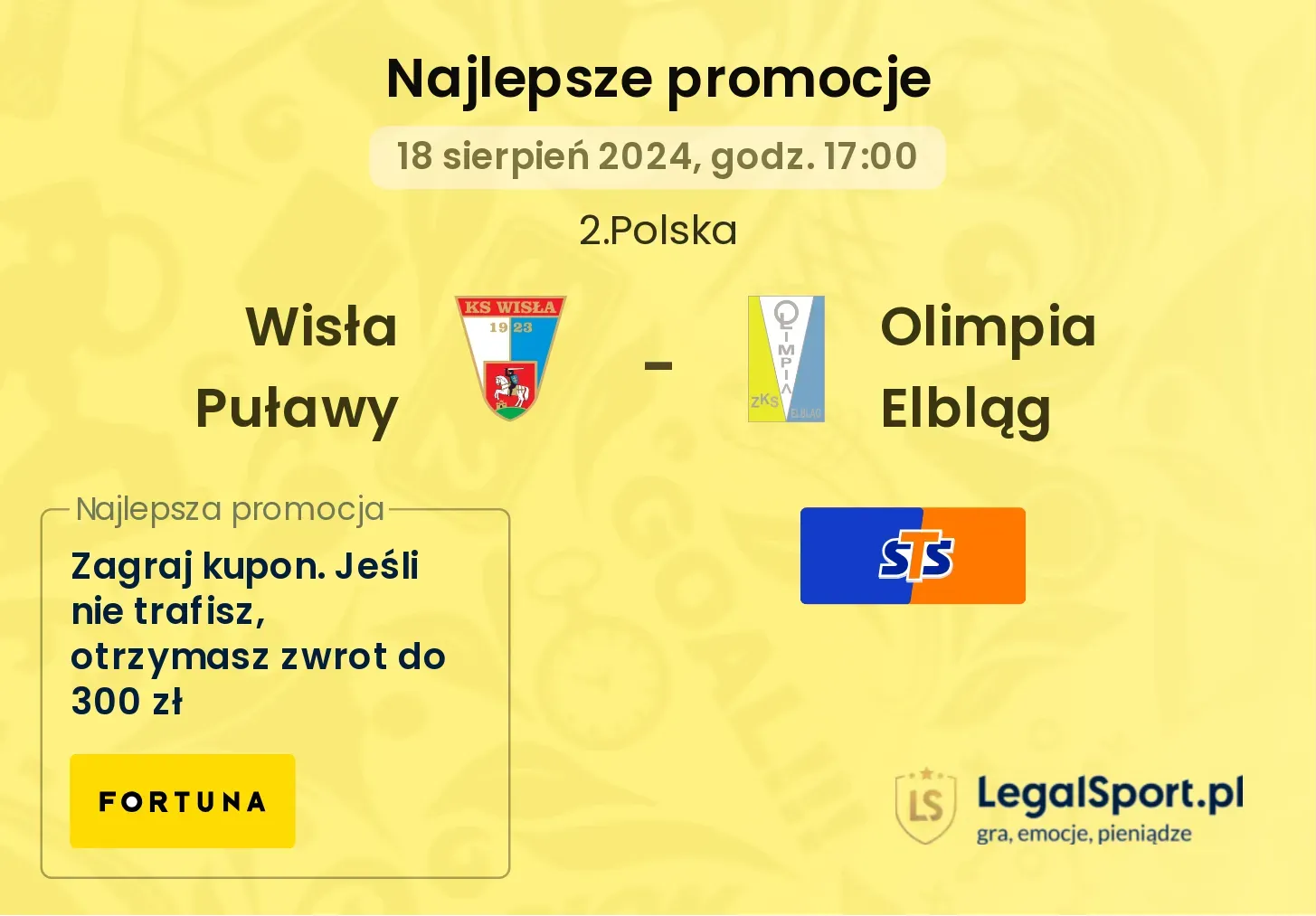 Wisła Puławy - Olimpia Elbląg promocje bonusy na mecz