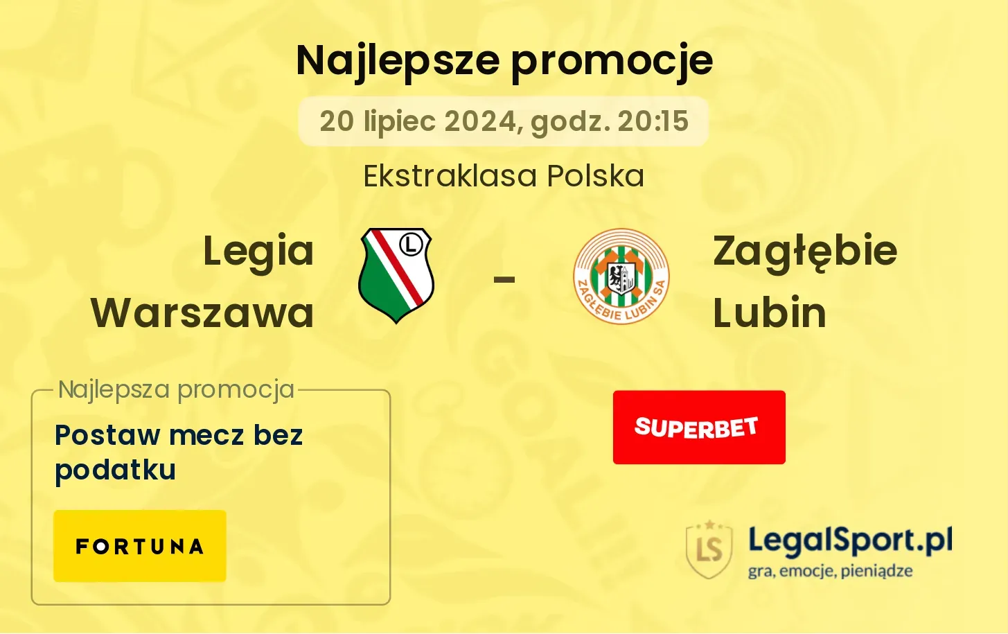 Legia Warszawa - Zagłębie Lubin promocje bonusy na mecz