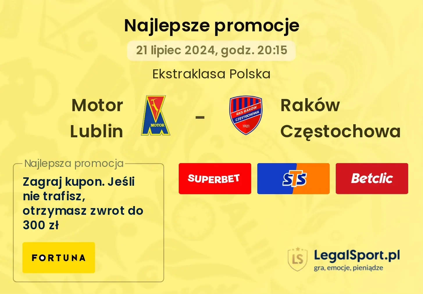 Motor Lublin - Raków Częstochowa promocje bonusy na mecz