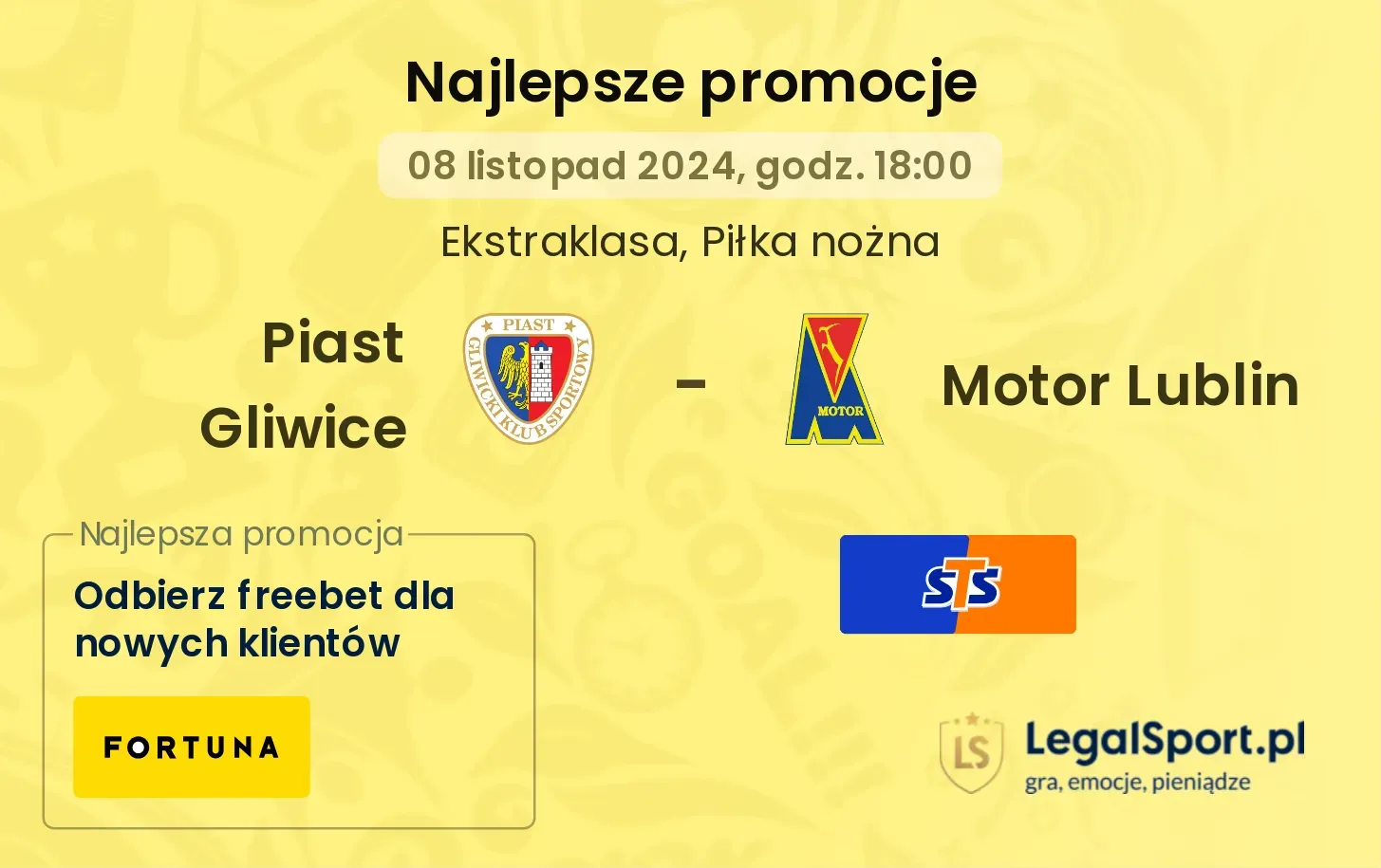 Piast Gliwice - Motor Lublin promocje bonusy na mecz