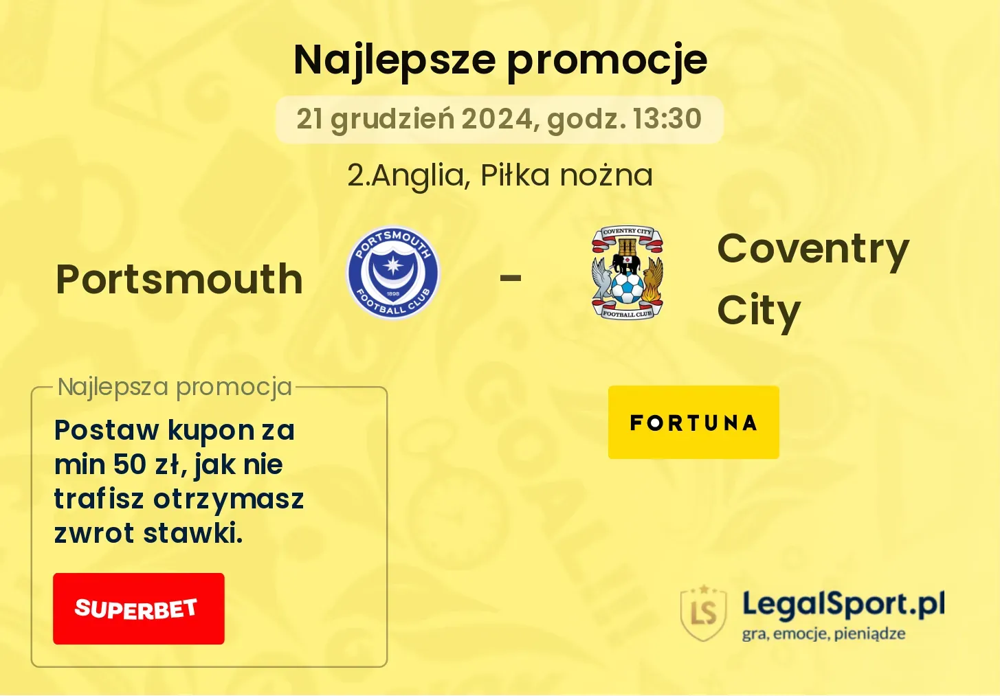 Portsmouth - Coventry City promocje bonusy na mecz