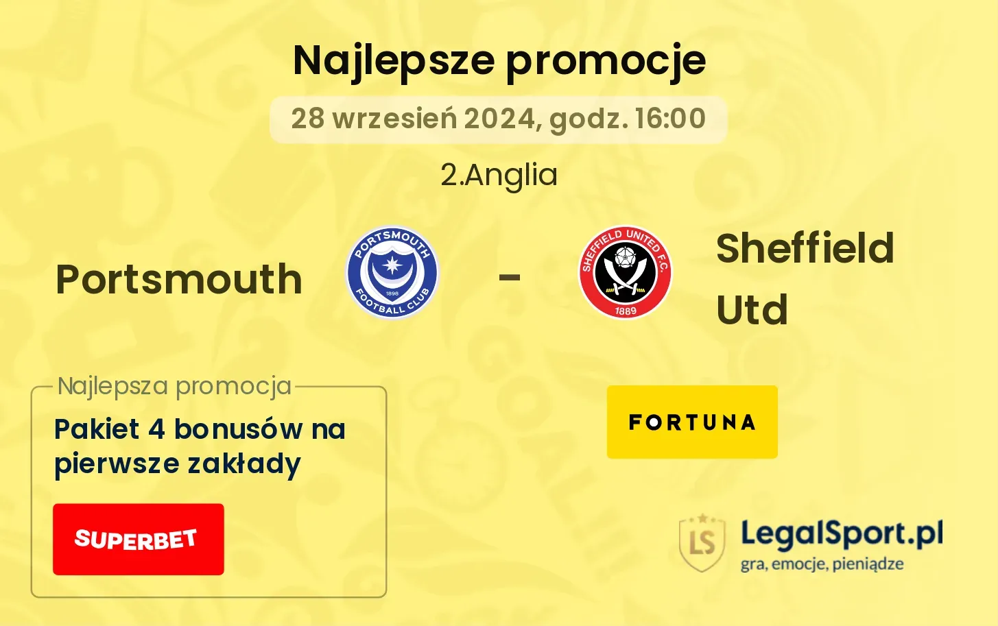 Portsmouth - Sheffield Utd promocje bonusy na mecz