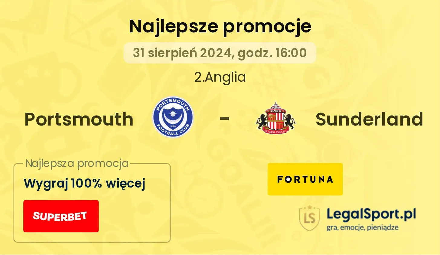 Portsmouth - Sunderland promocje bonusy na mecz