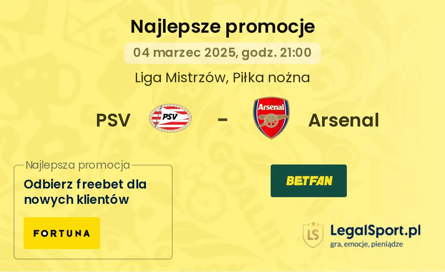 PSV - Arsenal promocje bonusy na mecz