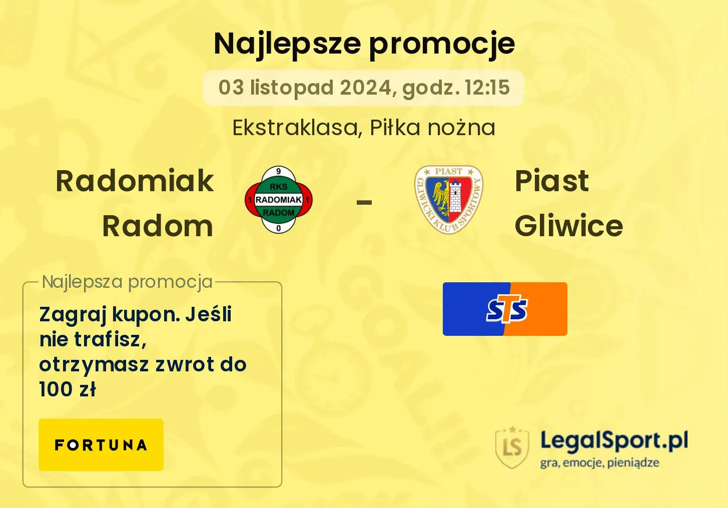 Radomiak Radom - Piast Gliwice promocje bonusy na mecz