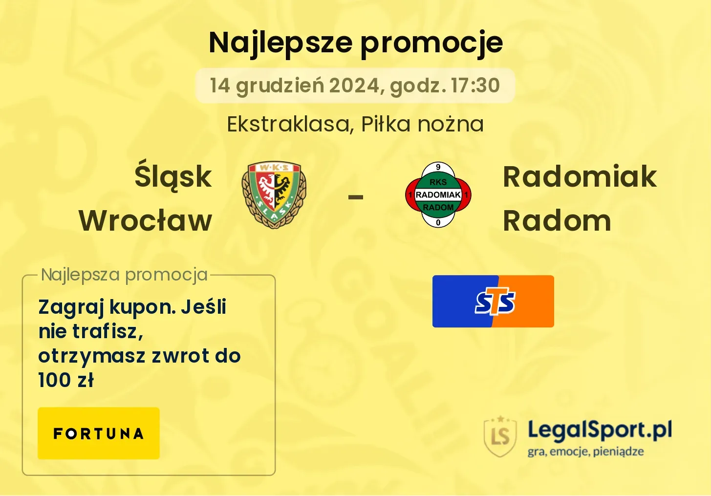 Śląsk Wrocław - Radomiak Radom promocje u bukmacherów