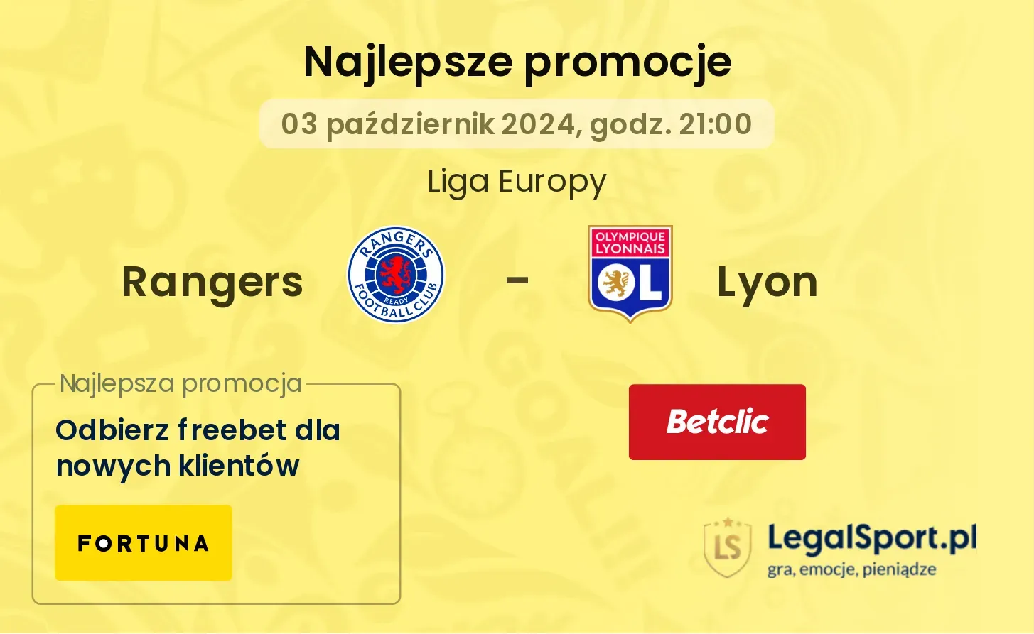 Rangers - Lyon promocje bukmacherskie 03.10, 21:00