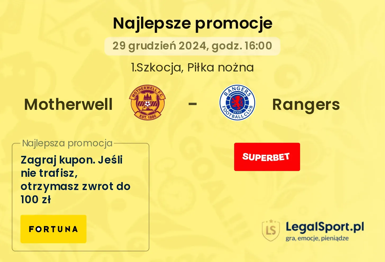 Motherwell - Rangers promocje bukmacherskie