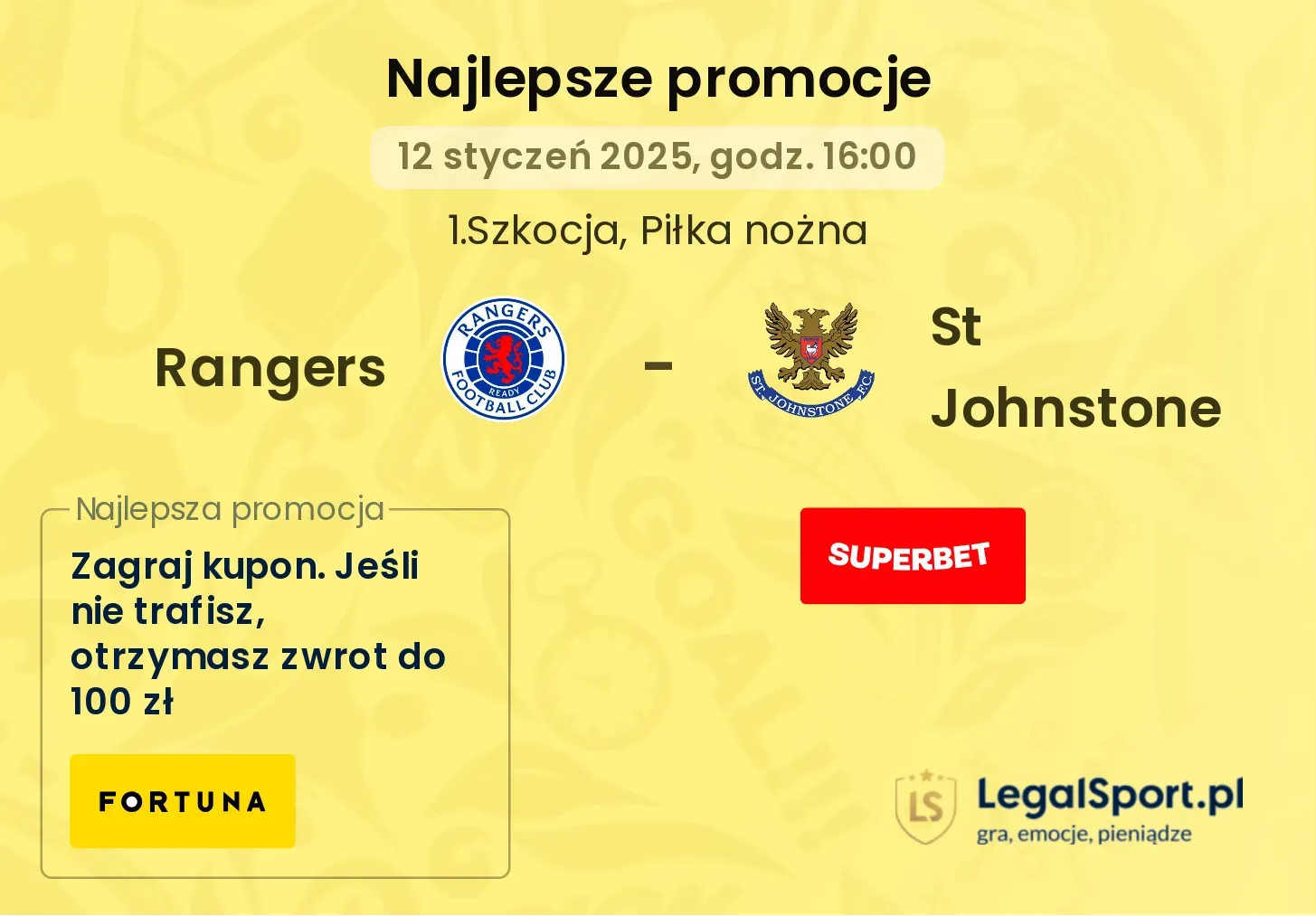 Rangers - St Johnstone promocje u bukmacherów