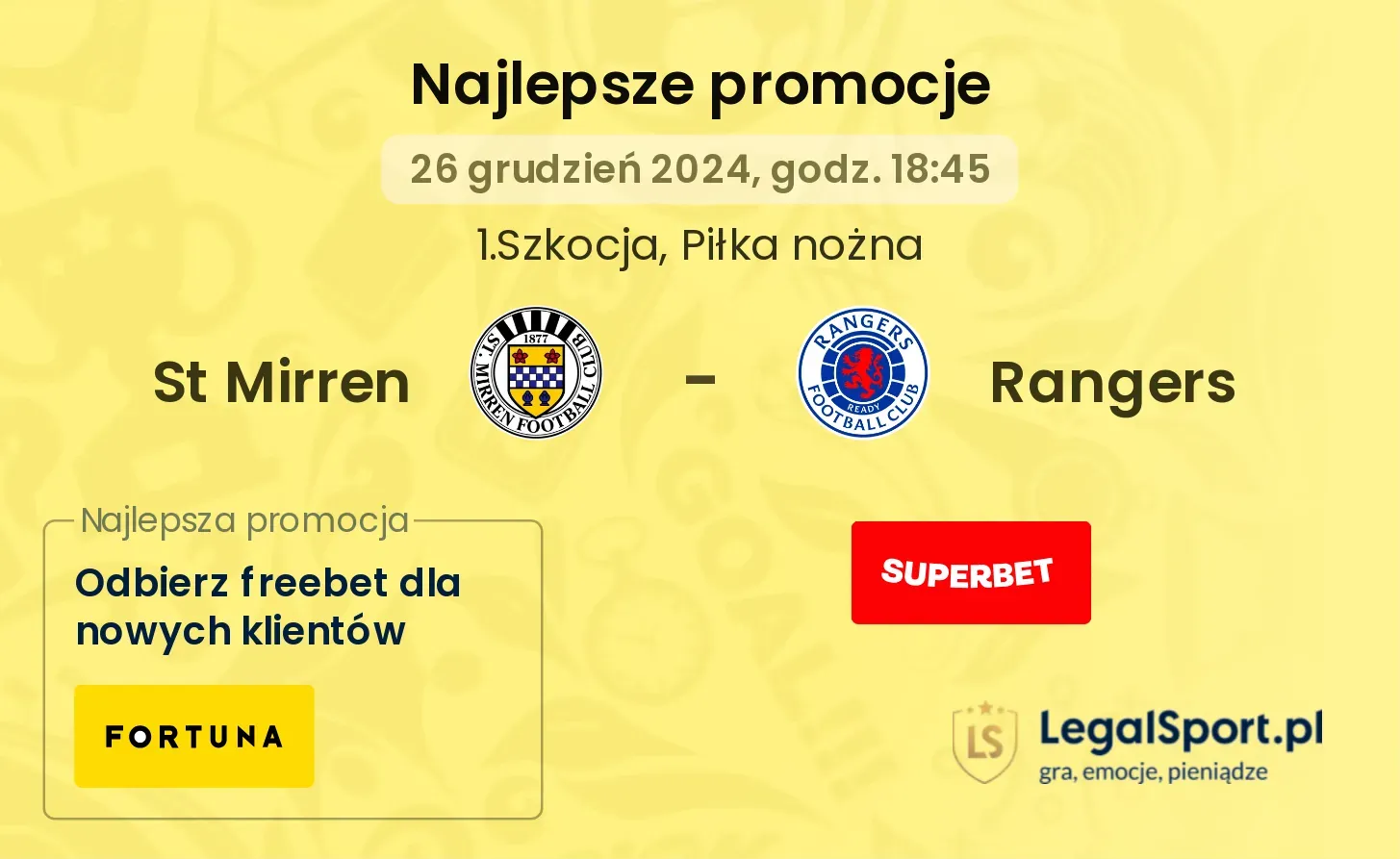 St Mirren - Rangers promocje u bukmacherów