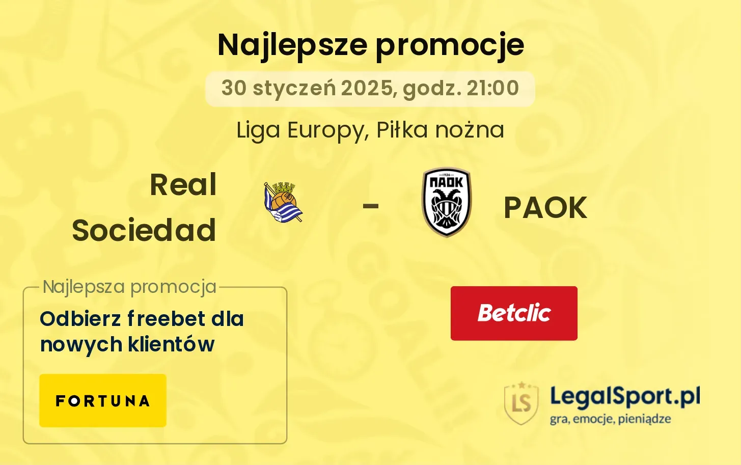 Real Sociedad - PAOK promocje bonusy na mecz