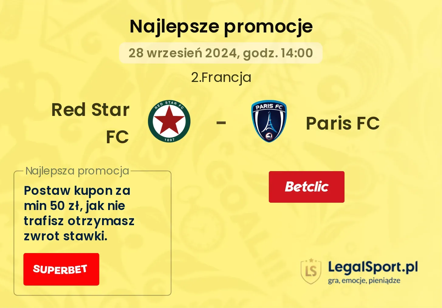 Red Star FC - Paris FC promocje bonusy na mecz