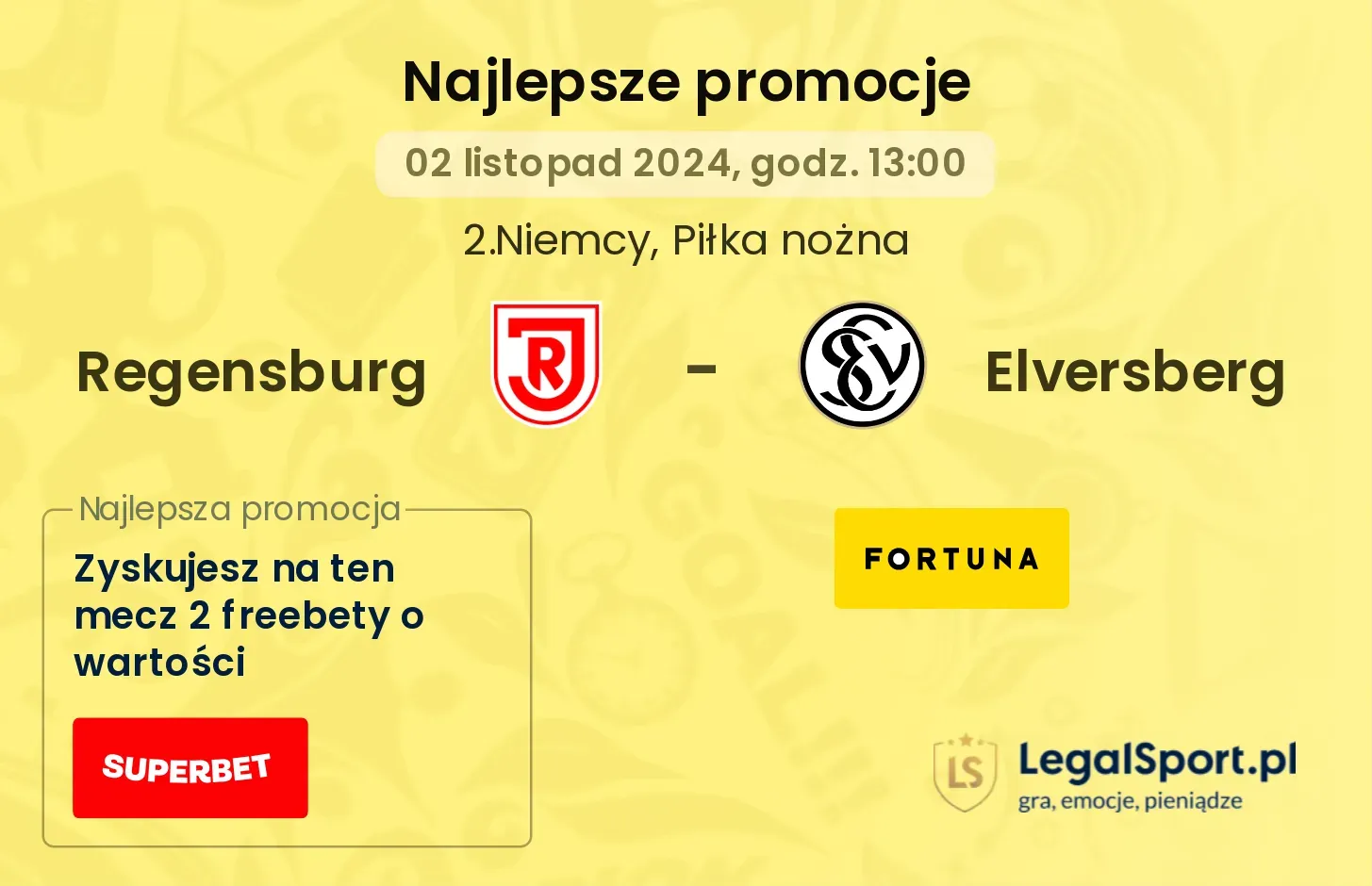 Regensburg - Elversberg promocje u bukmacherów 02.11, 13:00