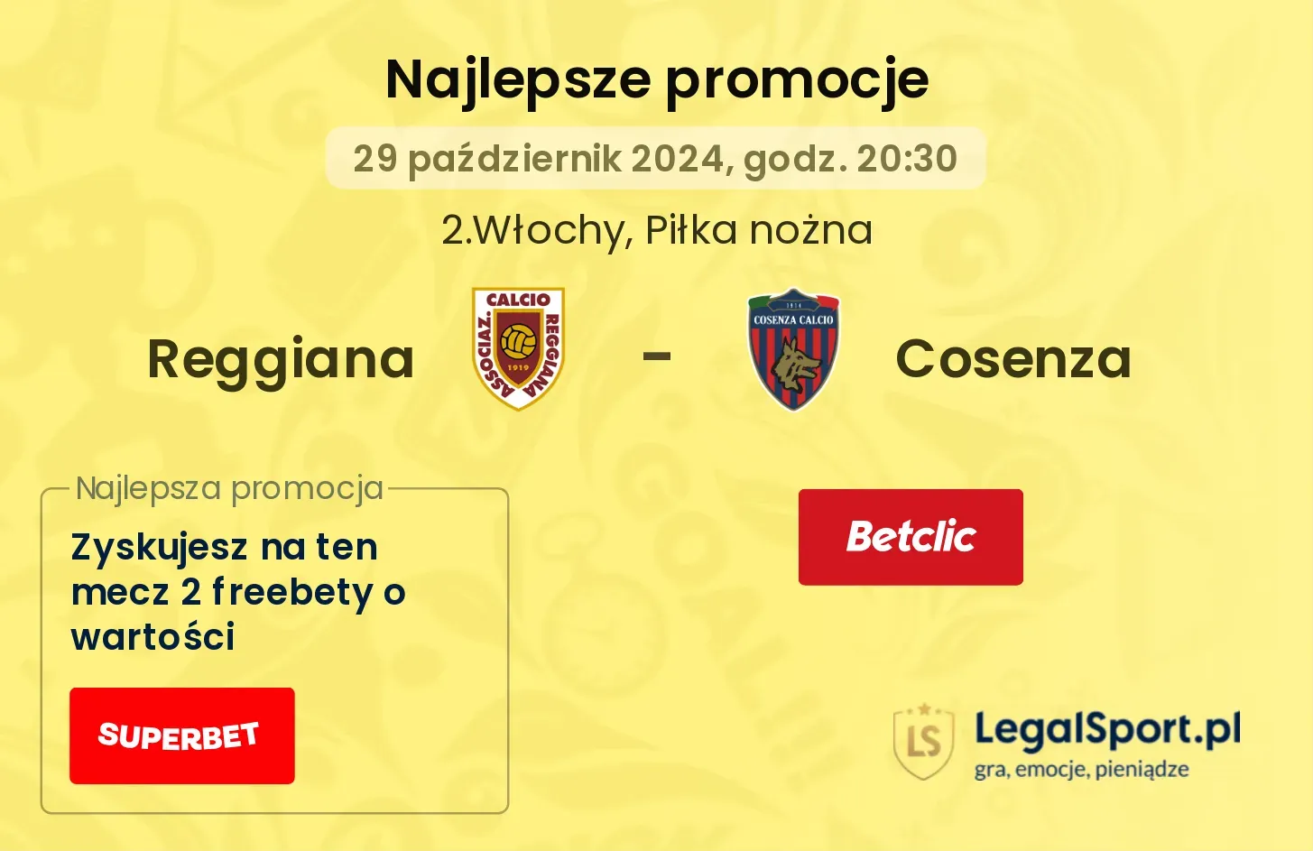 Reggiana - Cosenza promocje bonusy na mecz