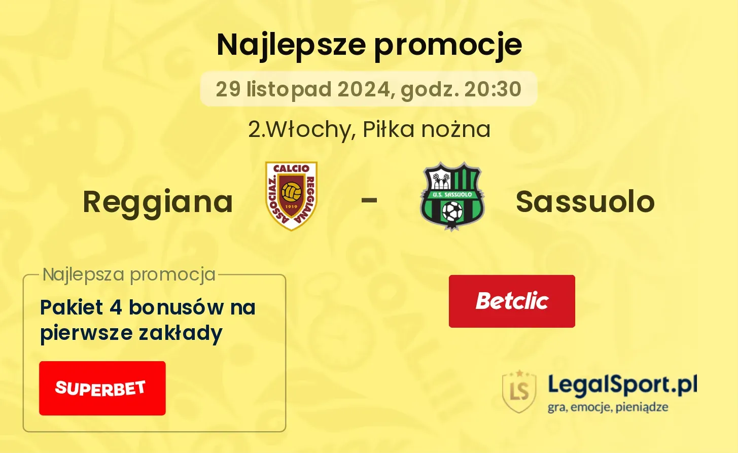 Reggiana - Sassuolo promocje bonusy na mecz