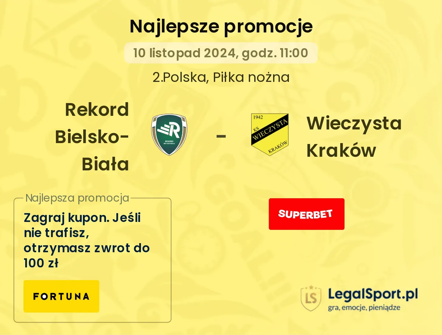 Rekord Bielsko-Biała - Wieczysta Kraków promocje bonusy na mecz