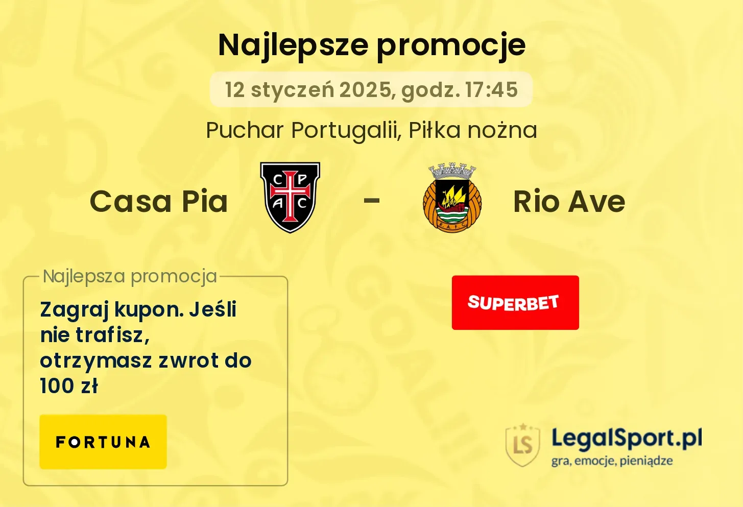 Casa Pia - Rio Ave promocje u bukmacherów