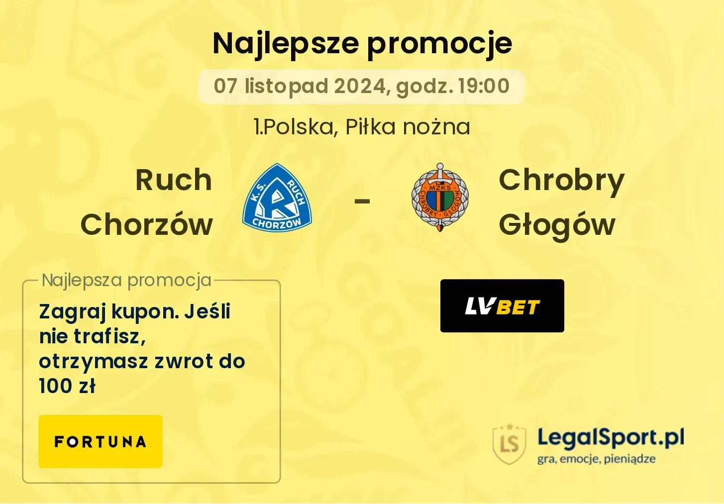 Ruch Chorzów - Chrobry Głogów promocje bonusy na mecz