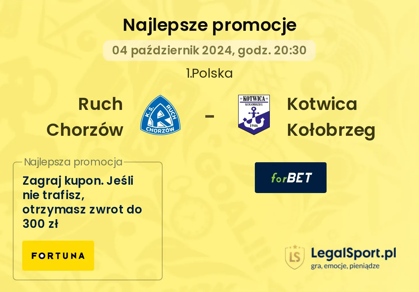 Ruch Chorzów - Kotwica Kołobrzeg promocje bonusy na mecz